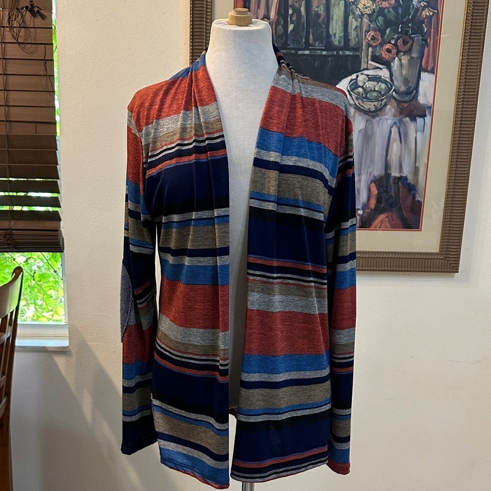 CASA LEE Striped Multicolor Women’s Open Front Sweater Size Medium